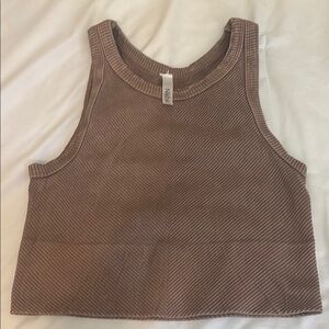 Brown Ribbed Crop Top